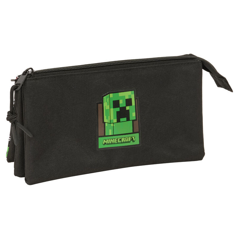 Portatodo triple Minecraft negro con tres compartimentos