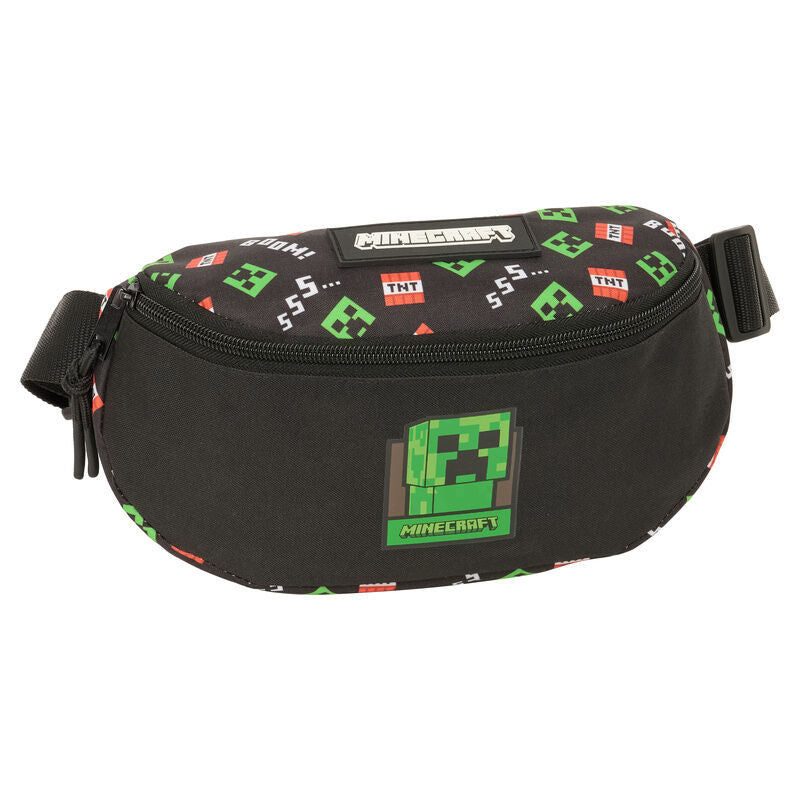 Riñonera negra de Minecraft SAFTA con diseño del Creeper
