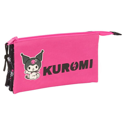 Portatodo triple rosa Kuromi SAFTA con tres compartimentos