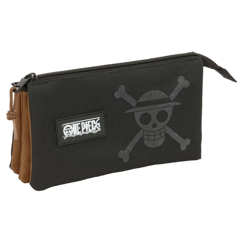 Portatodo triple One Piece negro con calavera y tres compartimentos