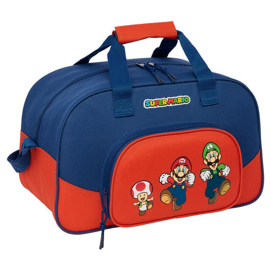 Bolsa de deporte azul y roja Super Mario Bros con Mario, Luigi y Toad