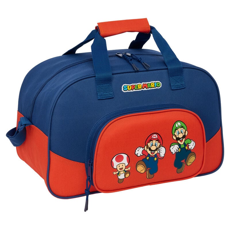 Bolsa de deporte azul y roja Super Mario Bros con Mario, Luigi y Toad