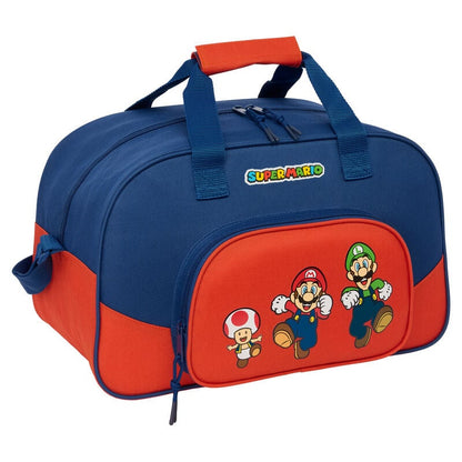 Bolsa de deporte azul y roja Super Mario Bros con Mario, Luigi y Toad