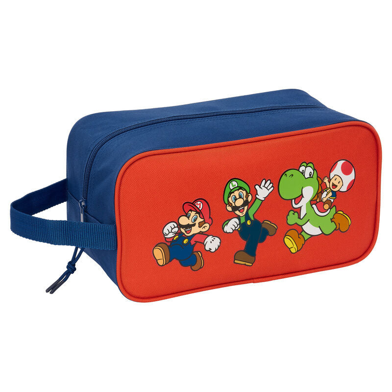 Zapatillero azul y rojo de Super Mario Bros con Mario, Luigi, Yoshi y Toad