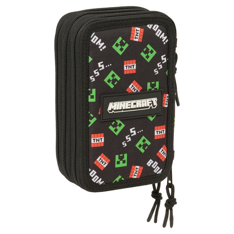 Plumier triple Minecraft SAFTA negro con diseño de Creeper - 2