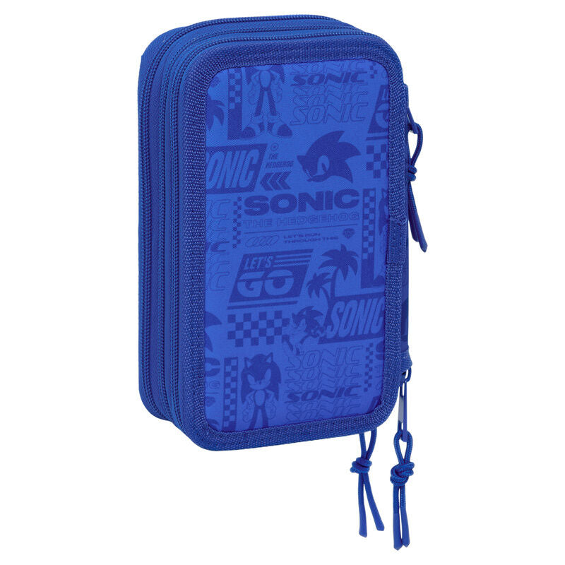 Plumier triple azul de Sonic the Hedgehog con material escolar - 2