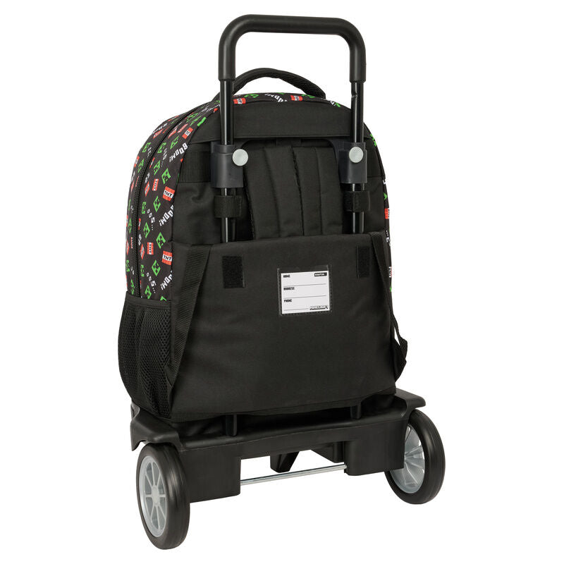 Trolley mochila Minecraft SAFTA negro con diseño Creeper y carro - 2