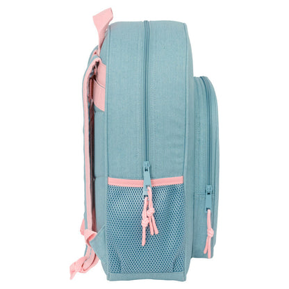 Mochila Wicked SAFTA azul verdosa con detalles rosas y bolsillos laterales - 3