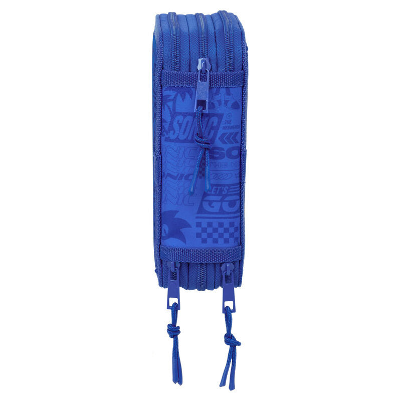 Plumier triple azul de Sonic the Hedgehog con material escolar - 3