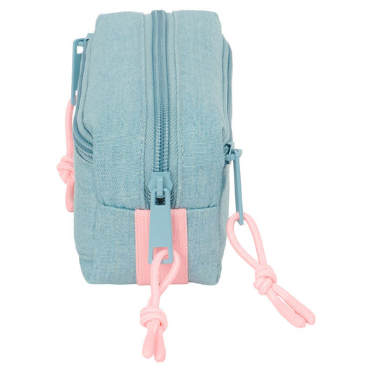 Portatodo triple SAFTA Wicked azul verdoso con detalles rosas - 3