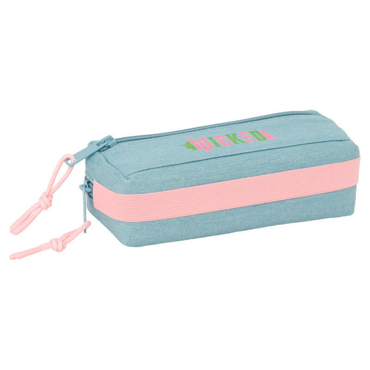 Portatodo triple SAFTA Wicked azul verdoso con detalles rosas - 4