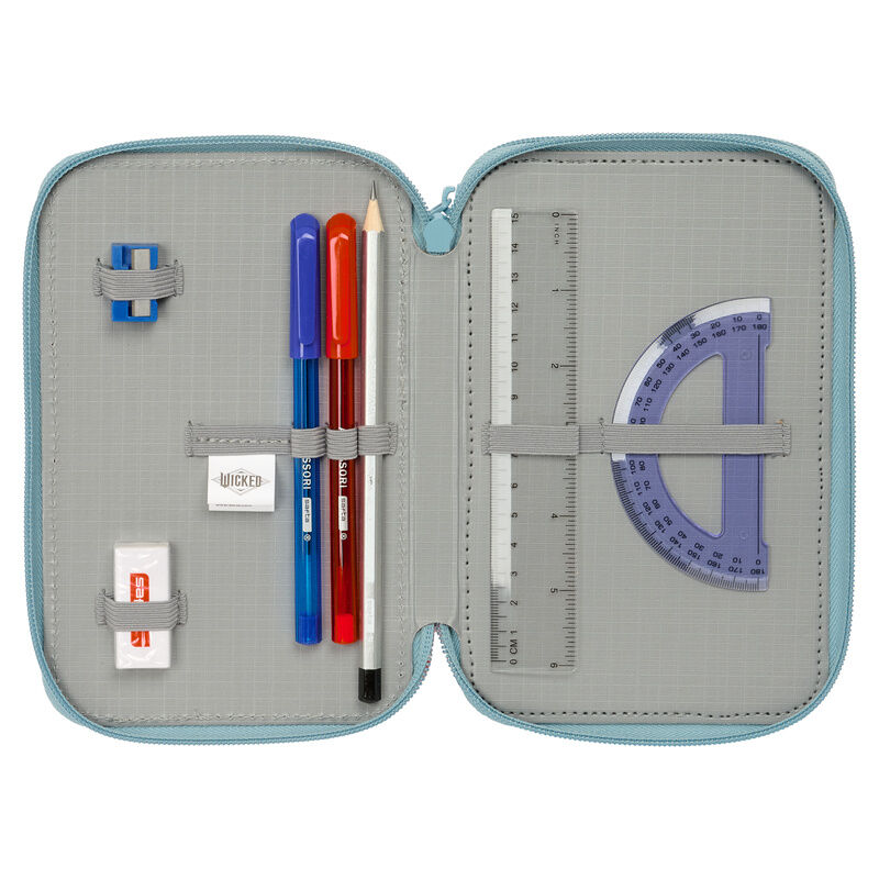 Plumier triple Wicked azul y rosa con 37 piezas - 4