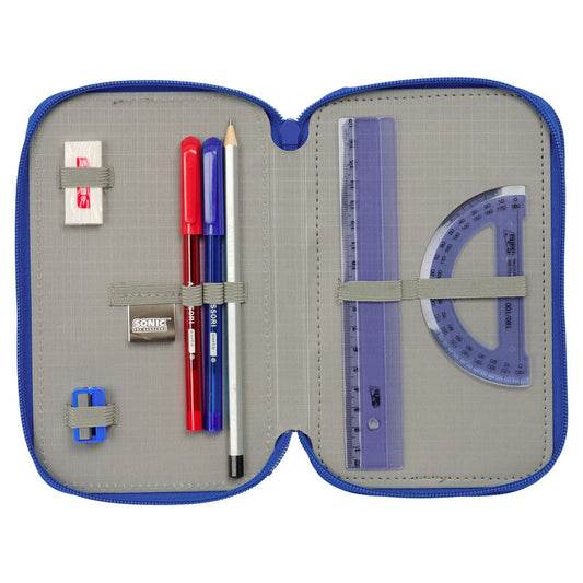Plumier triple azul de Sonic the Hedgehog con material escolar - 4