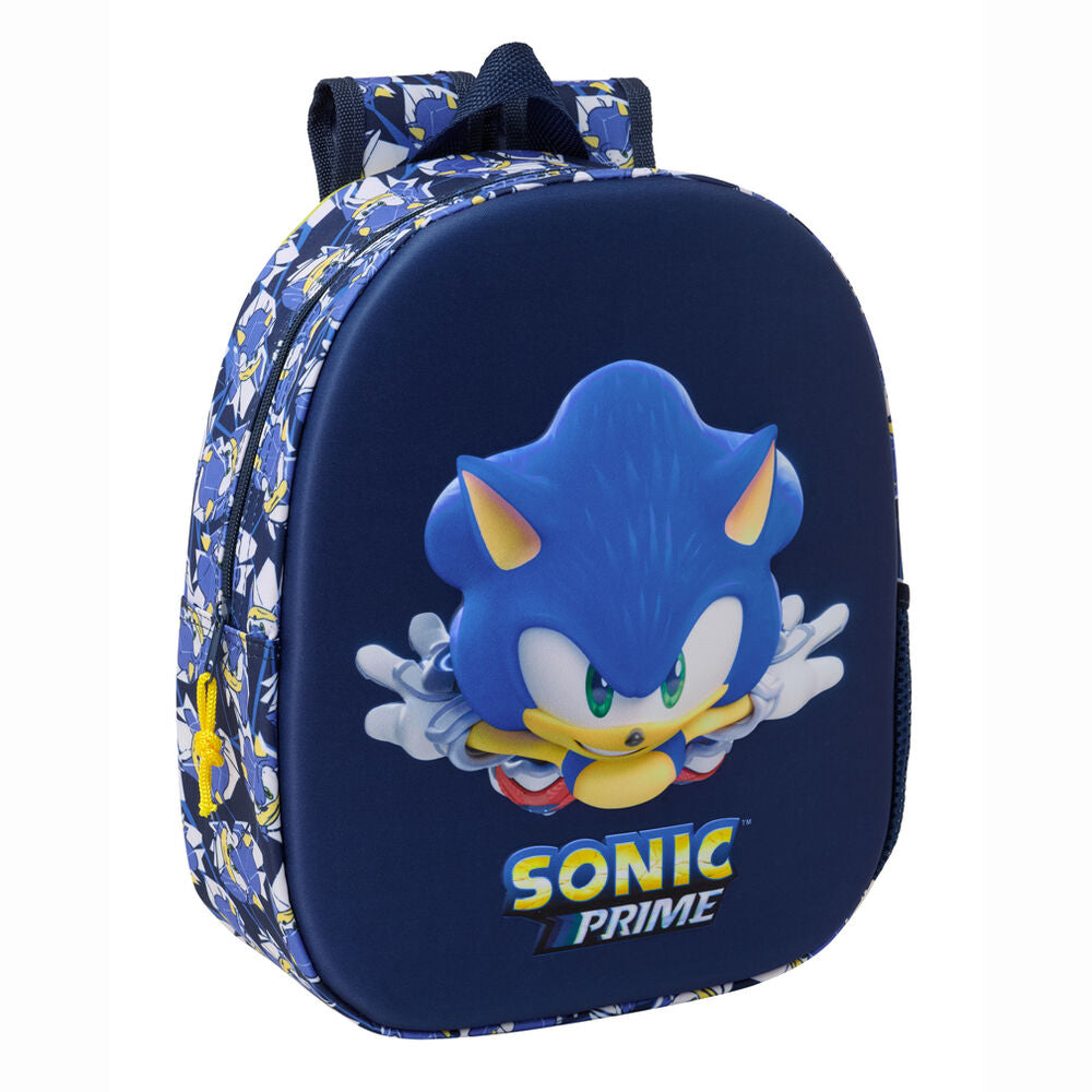 Mochila 3D azul de Sonic Prime con frontal en relieve