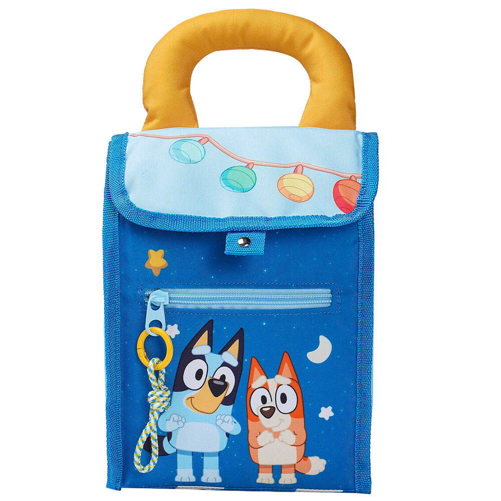 Bolsa merienda azul de Bluey y Bingo con asa amarilla