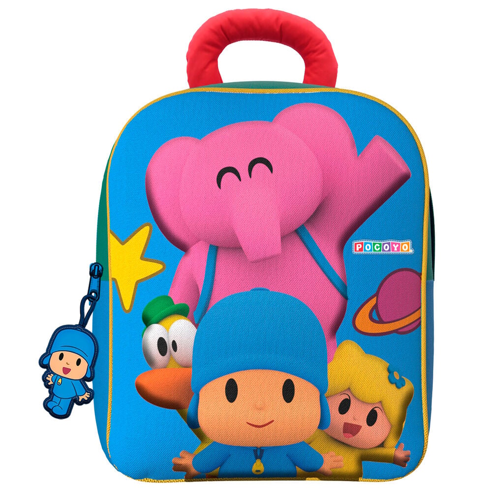 Mochila 3D azul de Pocoyo con sus amigos