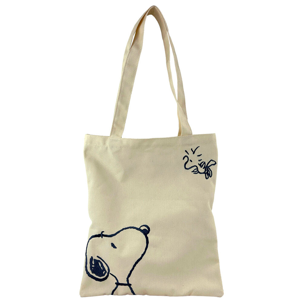 Bolsa shopping cruda de Snoopy Peanuts con ilustración azul marino