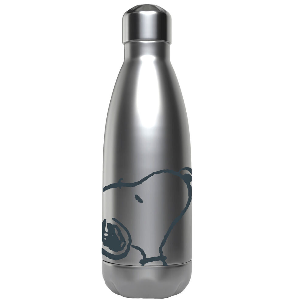 Botella plateada de acero inoxidable con diseño de Snoopy
