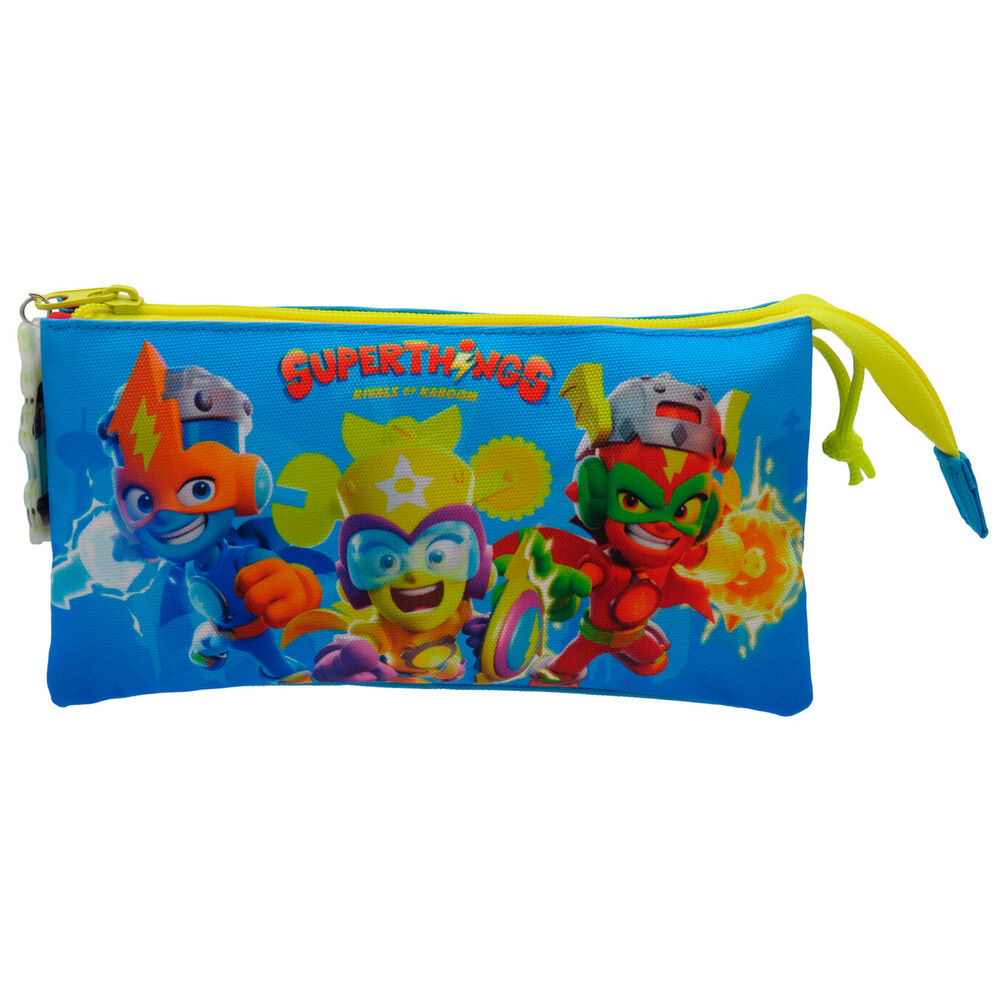 Portatodo triple SuperThings azul con personajes