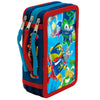 Plumier triple Superthings de 39 piezas en rojo y azul
