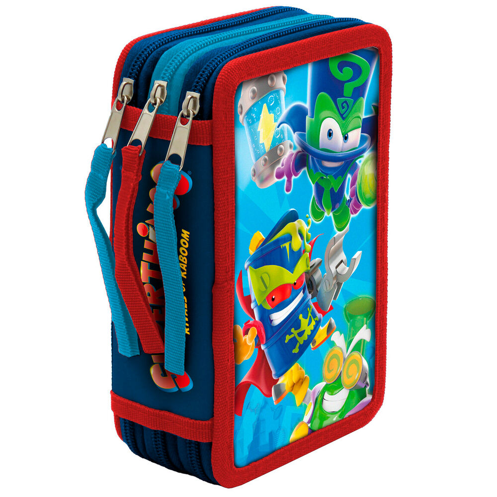 Plumier triple Superthings de 39 piezas en rojo y azul