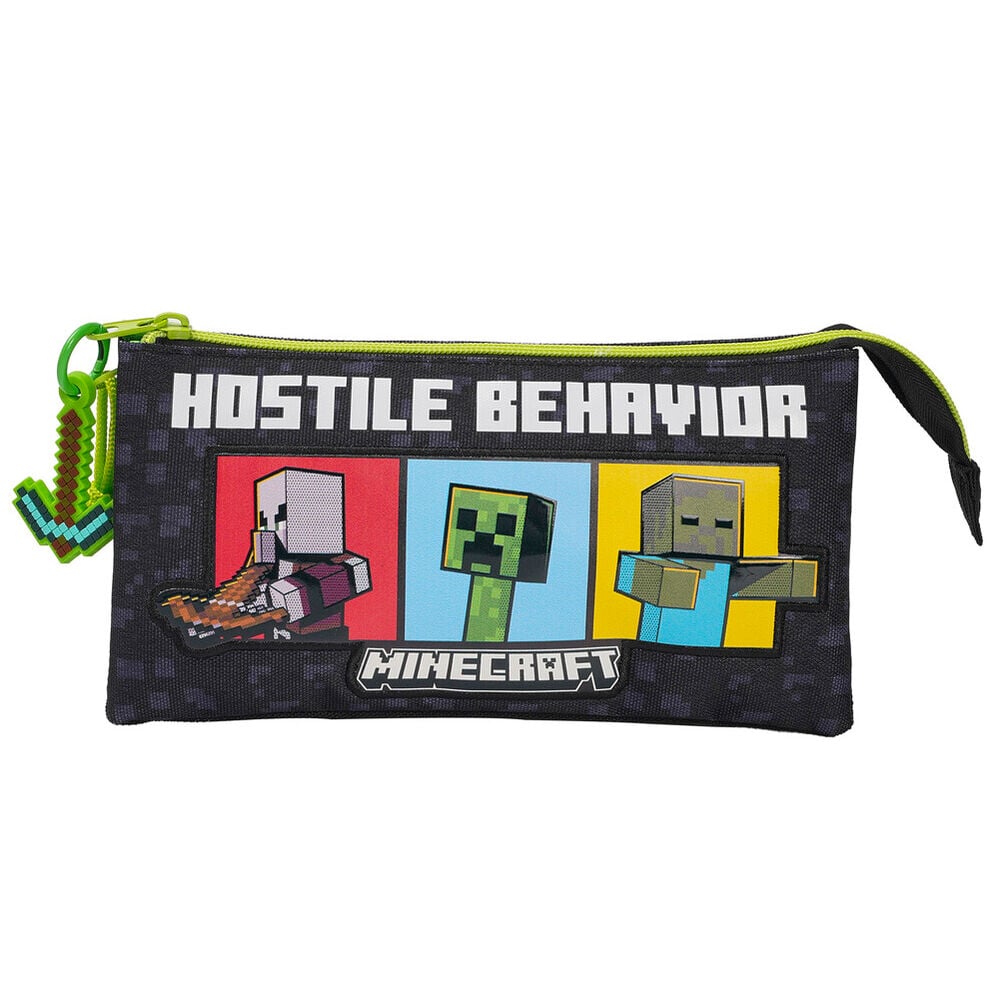 Portatodo triple negro de Minecraft con personajes pixelados