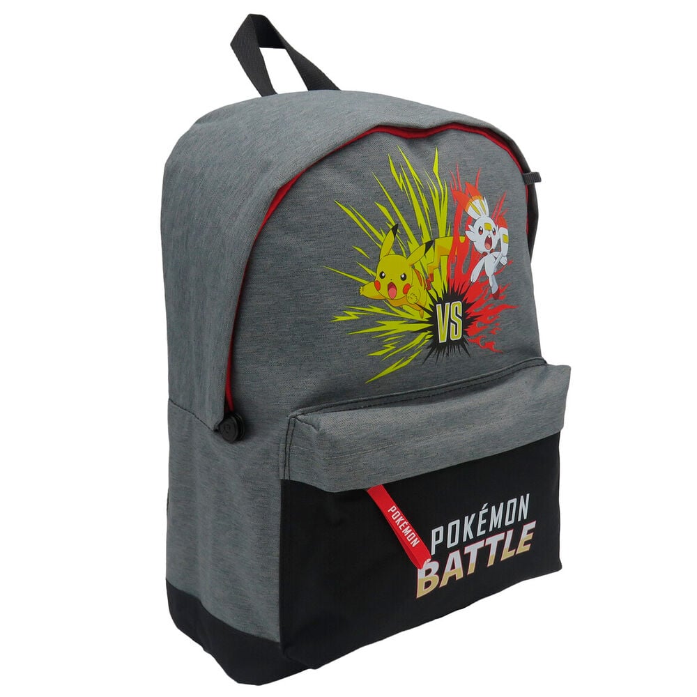 Mochila gris Pokémon Battle con Pikachu y bolsillo frontal