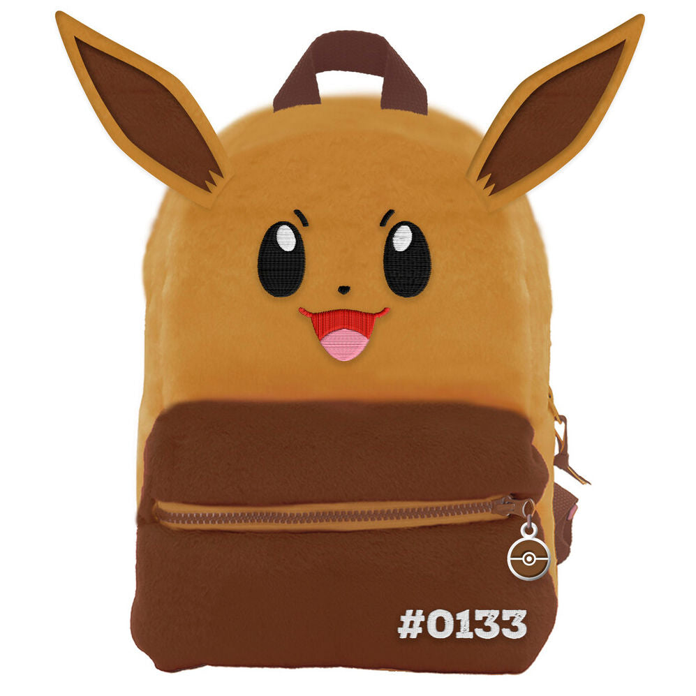 Mochila de Eevee Pokémon marrón con bolsillo frontal y detalle de Poké Ball