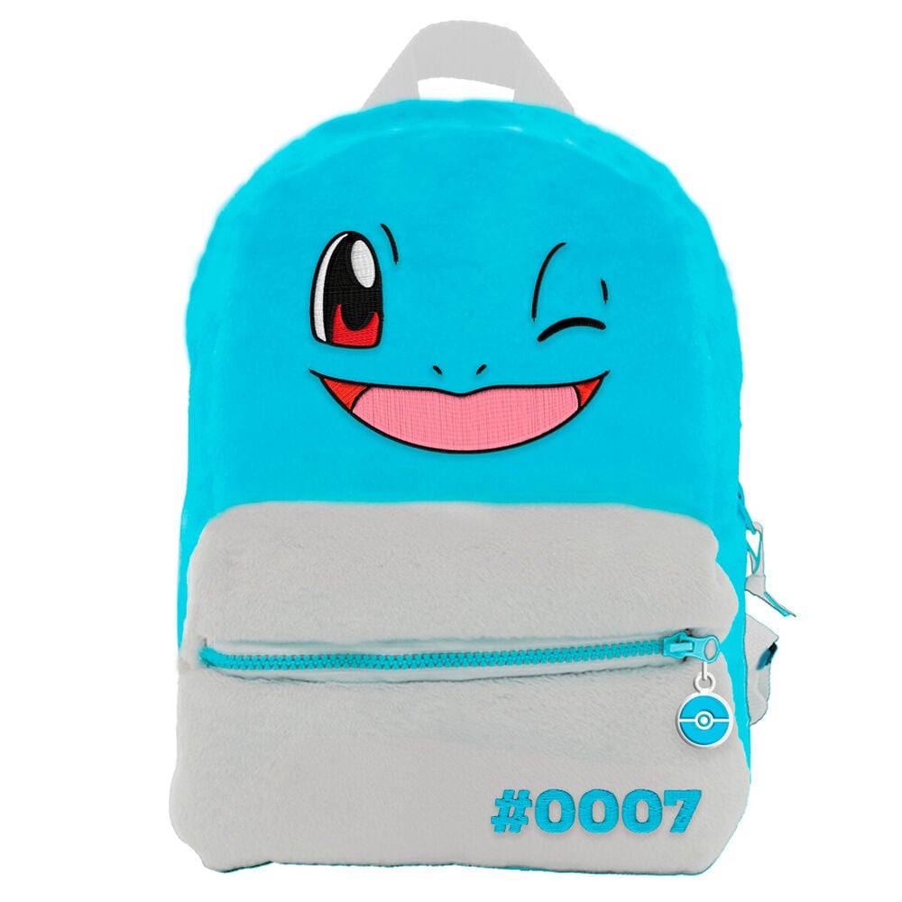 Mochila turquesa de Squirtle Pokémon con bolsillo frontal gris
