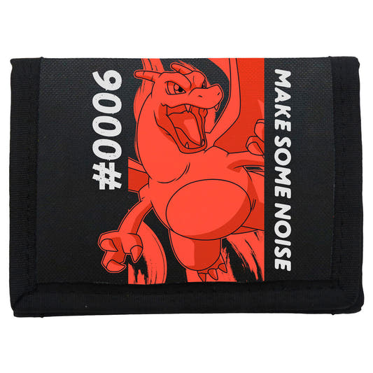 Billetera negra de Pokémon con diseño de Charizard