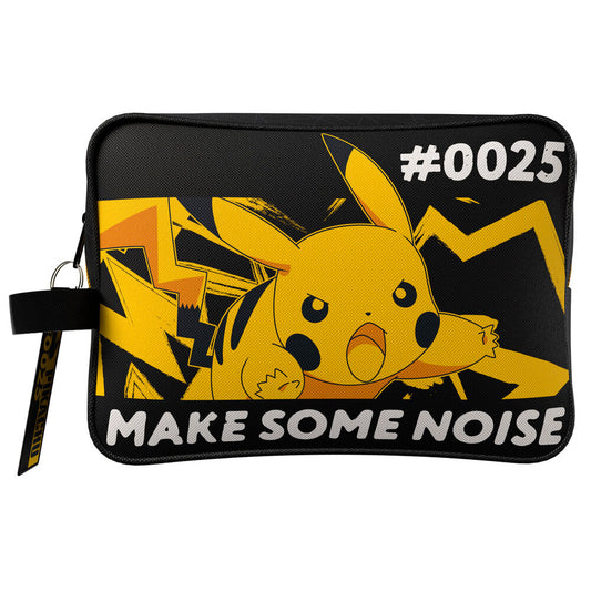 Neceser negro y amarillo de Pikachu Pokémon con cierre de cremallera