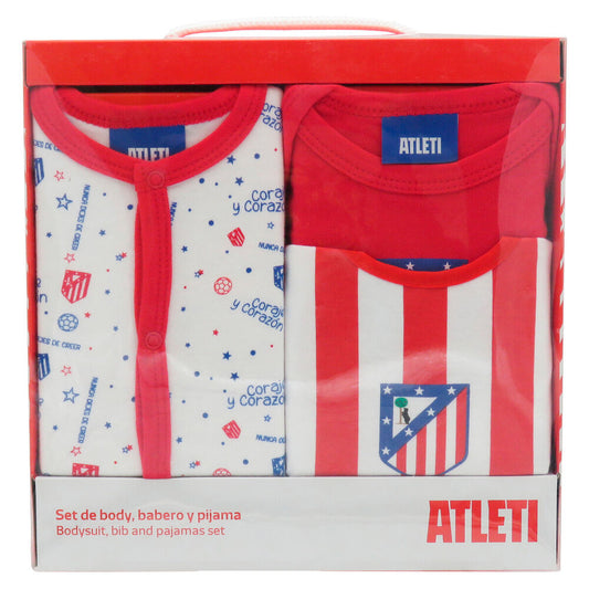 Set de bebé del Atlético de Madrid con body, babero y pijama