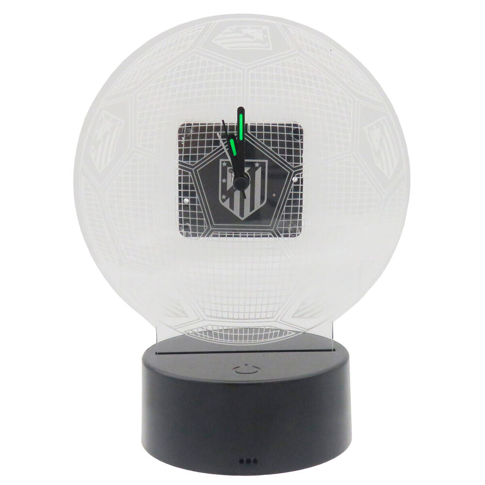 Reloj LED RGB del Atlético de Madrid con diseño de balón y base negra