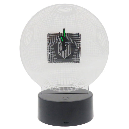 Reloj LED RGB del Atlético de Madrid con diseño de balón y base negra