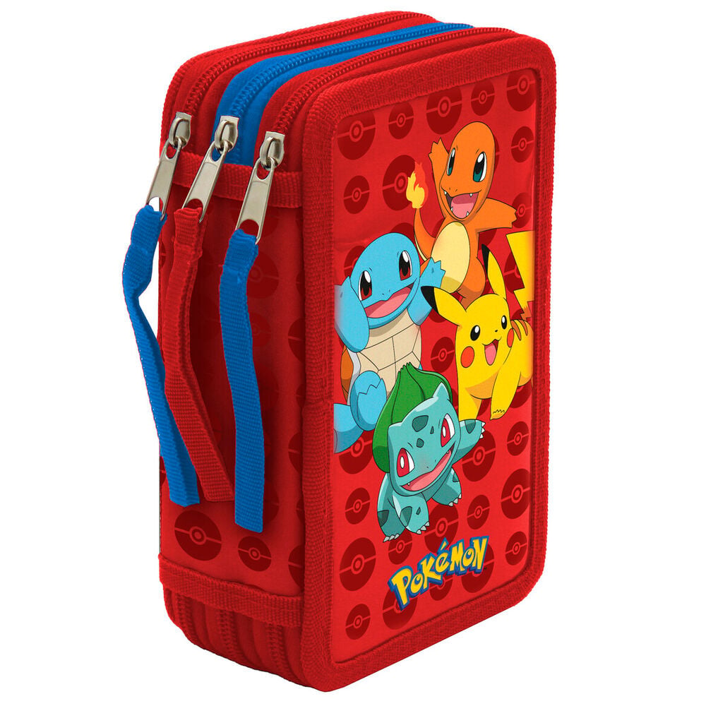 Plumier Pokémon rojo de tres pisos con 39 piezas y personajes