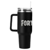 Vaso termo negro de Fortnite con asa, tapa transparente y pajita