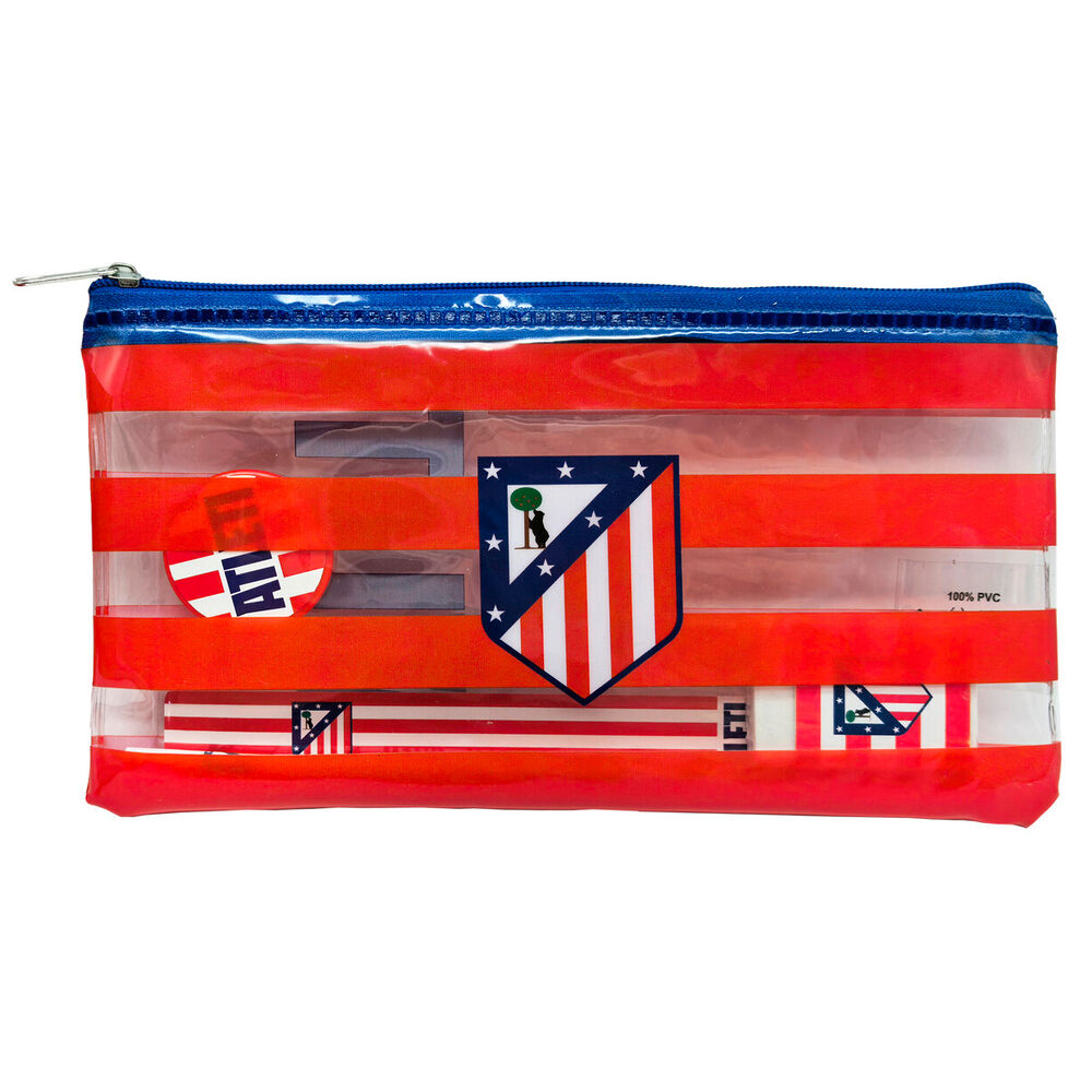 Portatodo del Atlético de Madrid rojo y blanco con material escolar