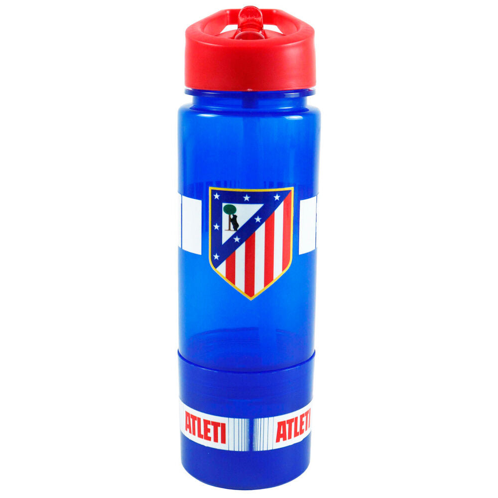 Cantimplora snack azul y roja del Atlético de Madrid con compartimento inferior