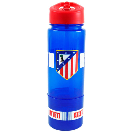 Cantimplora snack azul y roja del Atlético de Madrid con compartimento inferior