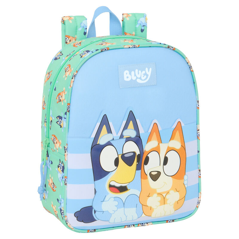 Mochila Bluey de 27 cm azul y verde con diseño de personajes