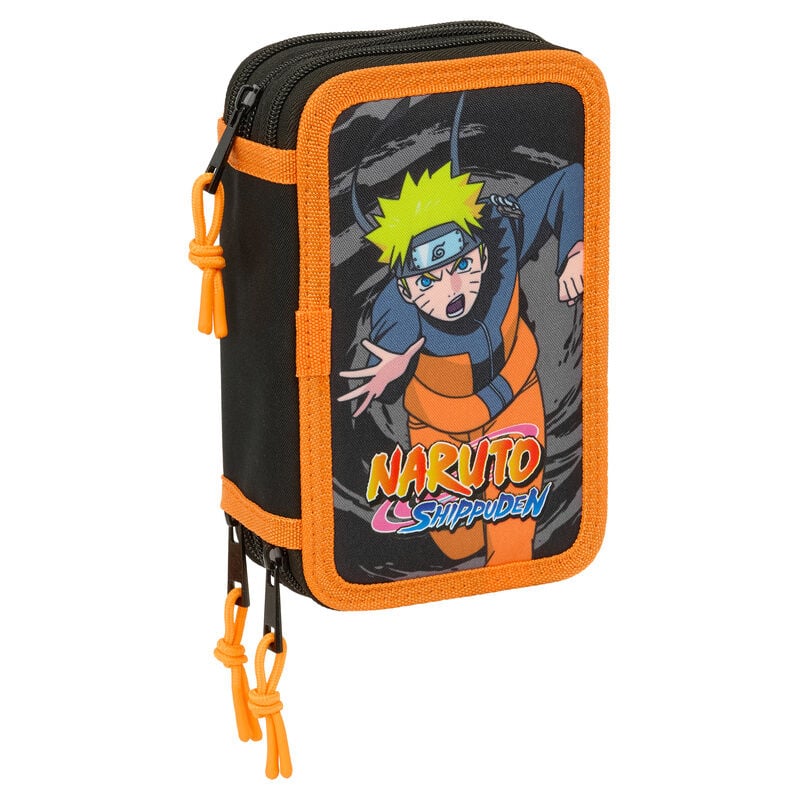 Plumier triple Naruto Shippuden SAFTA negro y naranja