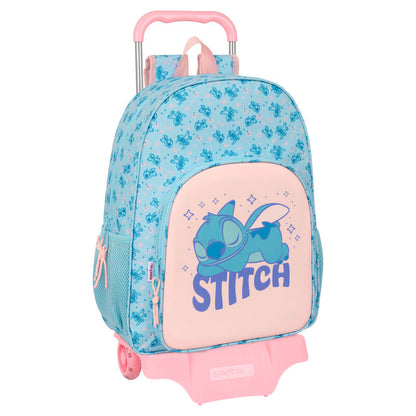 Trolley mochila azul y rosa de Stitch Disney con mochila extraíble