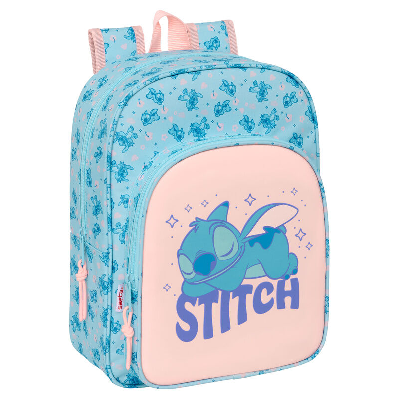 Mochila azul y rosa de Stitch Disney con dos bolsillos frontales