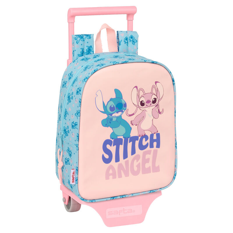 Trolley escolar Stitch Disney Ohana en azul y rosa con mochila extraíble