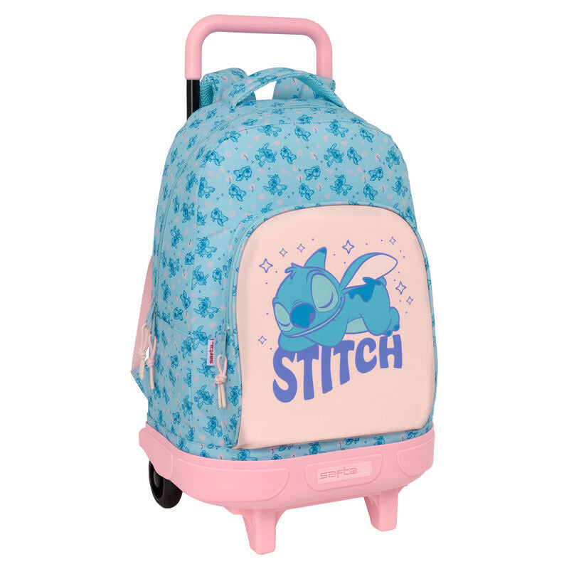 Trolley mochila azul y rosa de Stitch Disney con asa extraíble