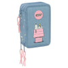 Plumier triple azul de Snoopy Peanuts con tres compartimentos y tiradores rosas