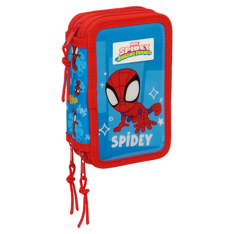 Plumier triple Spidey Marvel rojo y azul con tres compartimentos