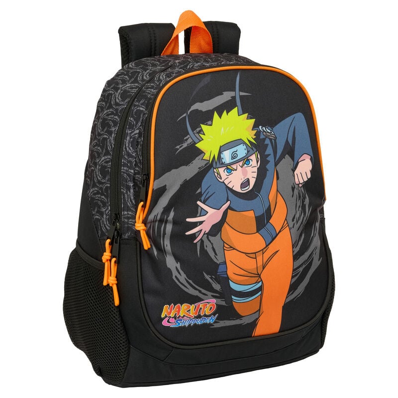 Mochila Naruto Shippuden negra y naranja con ilustración de Naruto