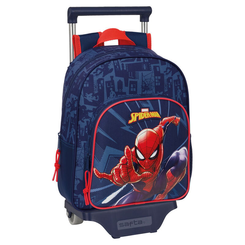 Trolley escolar Spiderman Marvel azul marino con carro y mochila extraíble