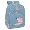Mochila azul de Snoopy Peanuts con bolsillo frontal y detalles rosas